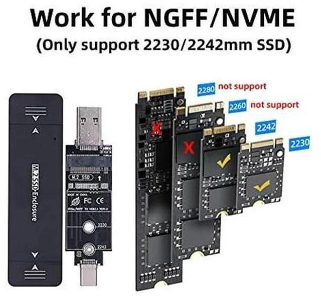 Alt view image 4 of 5 - NFHK Combo Type-C & USB3.0 to NVME M-Key M.2 NGFF SATA SSD PCBA Case 2230/2242mm Adapter RTL9210B Chipset