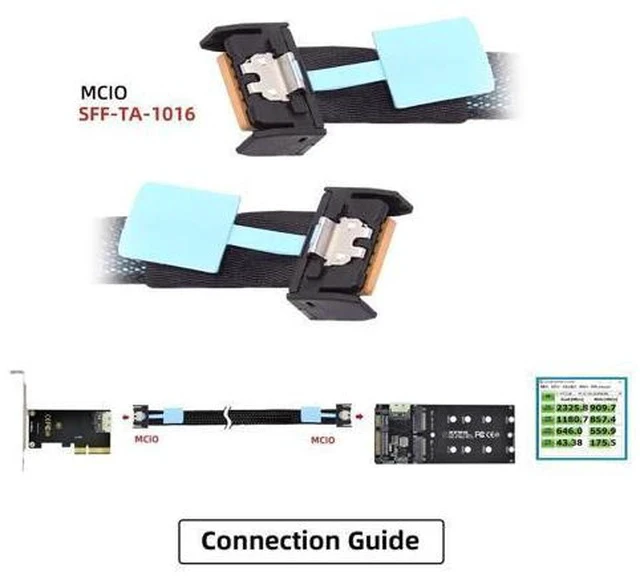 Alt view image 4 of 5 - PCI-E 5.0 MCIO Mini Cool Edge IO PCI-E 4i 38Pin Male to MCIO 4i SFF-TA-1016 Extender Cable 50cm/1.6ft
