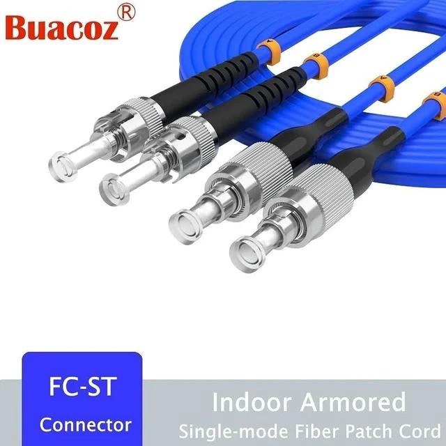 Alt view image 2 of 7 - 35Meters, FC to ST, Armored Single Mode Duplex Fiber Optic Cables FC-ST Patch Cord Jumper SM SX 114FT Blue