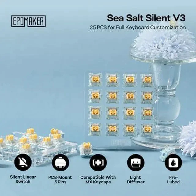 Alt view image 5 of 6 - Creamy Jade 45gf Gaming Keyboard Switches+Sea Salt V3 Silent Linear Gaming Keyboard Switches