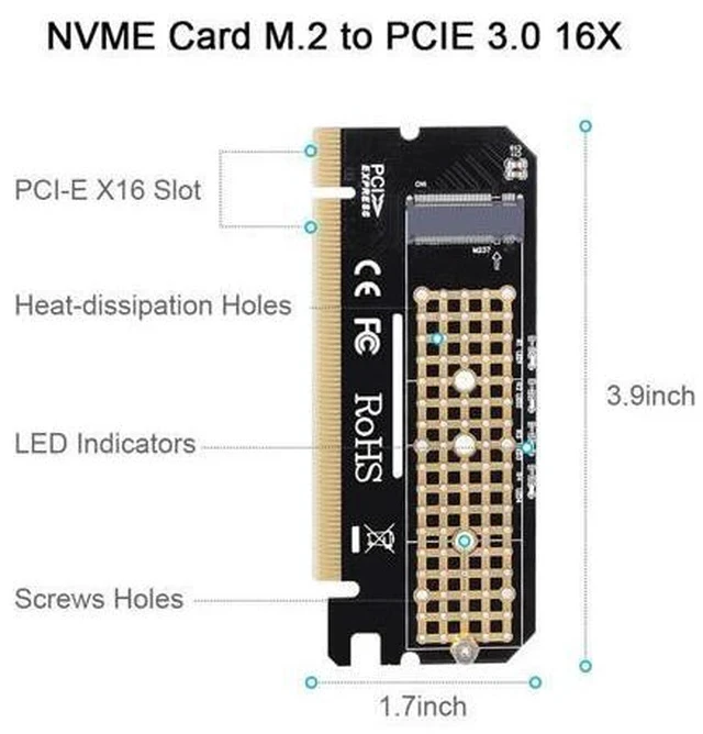Alt view image 6 of 7 - M.2 to pcie x16 adapter Card pci-e to m.2 convert adapter NVMe SSD Adaptor m2 M Key Interface PCI Express 3.0