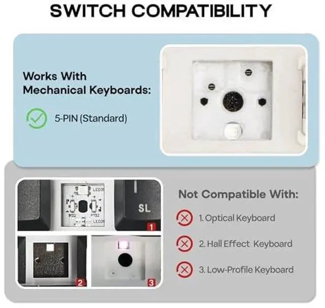 Alt view image 6 of 6 - Creamy Jade 45gf Gaming Keyboard Switches+Sea Salt V3 Silent Linear Gaming Keyboard Switches