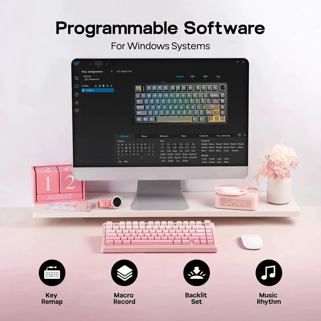 Alt view image 5 of 6 - X Aula F75 75% Wireless Gaming Keyboard, BT/2.4GHz/USB-C, Hot Swappable Creamy Mechanical Keyboard with 5-Layer Padding&Knob, NKRO, RGB (Pink)