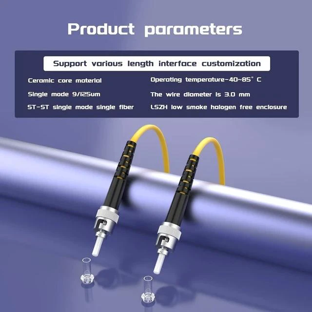 Alt view image 5 of 5 - 25Meters 82ft ST/UPC-ST/UPC Single-Mode Fiber Optic Cable ST to ST OS2 Jumper Optical Patch Cord Simplex 9/125um Yellow ST-ST