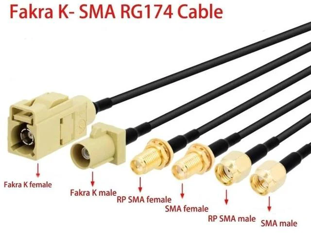 Alt view image 6 of 6 - Connector 1PC Fakra K Male Female Yellow Color to SMA Plug Ja-ck Cable RG174 15cm /30cm/50cm/100cm Wholesale New(Type1,15CM)