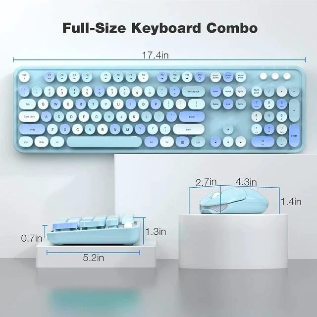 Alt view image 6 of 6 - Wireless Keyboard and Mouse Combo - GEEZER Sky Blue Full-Sized Colorful Keyboard 104 Keys - USB 2.4 G Receiver Plug Play with Round Keycap Typewriter Keyboards, for Windows, PC, Laptop, Desktop