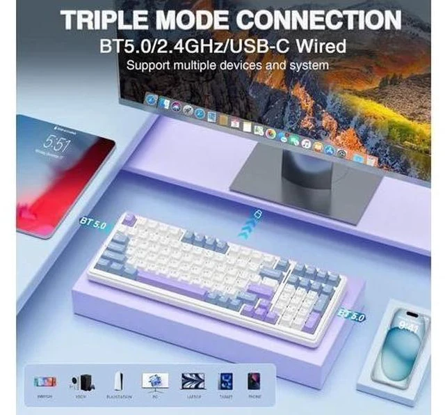 Alt view image 3 of 7 - AULA F99 Wireless Mechanical Keyboard,Tri-Mode BT5.0/2.4GHz/USB-C Hot Swappable Custom Keyboard,Pre-lubed Linear Switches,Gasket Structure,RGB Backlit Gaming Keyboard for PC/Tablet/Xbox/PS4/PS5