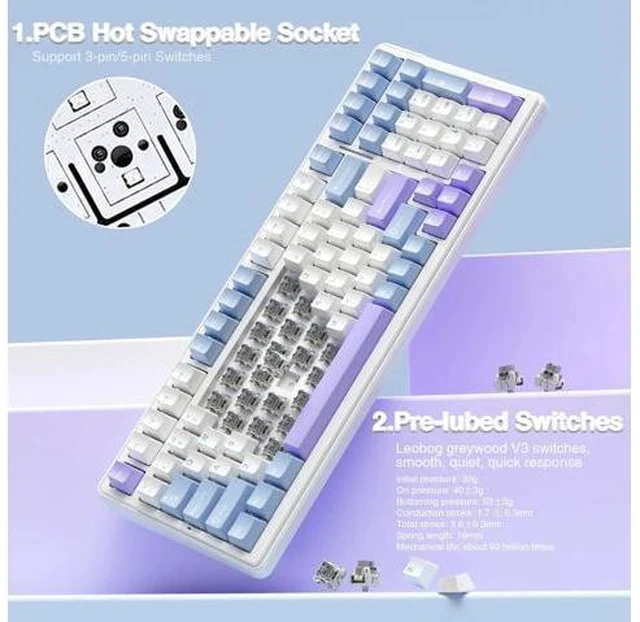 Alt view image 4 of 7 - AULA F99 Wireless Mechanical Keyboard,Tri-Mode BT5.0/2.4GHz/USB-C Hot Swappable Custom Keyboard,Pre-lubed Linear Switches,Gasket Structure,RGB Backlit Gaming Keyboard for PC/Tablet/Xbox/PS4/PS5