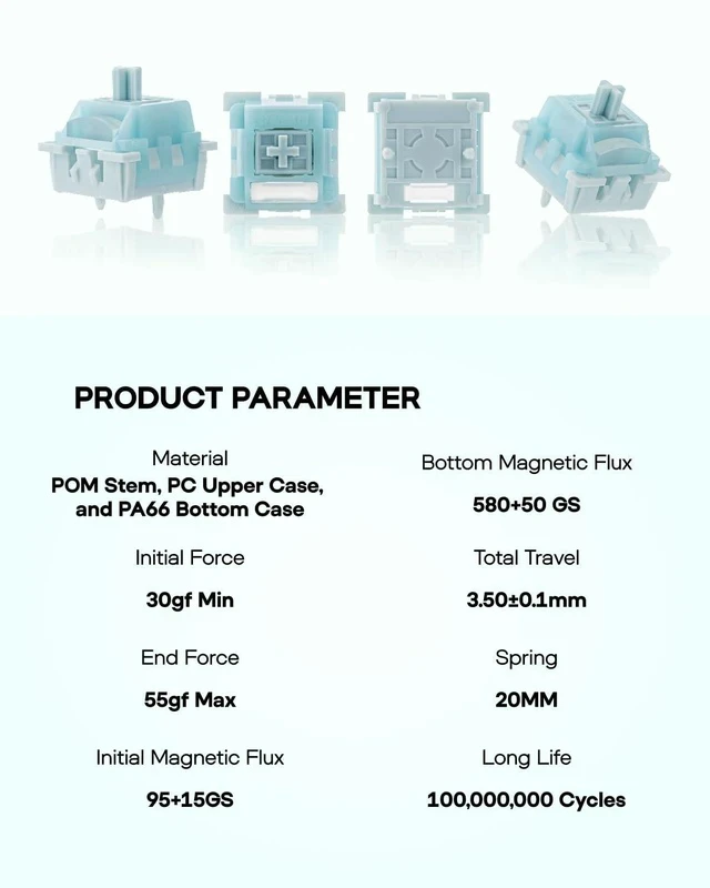 Alt view image 3 of 7 - Creamy Jade Magnetic Switches, 70Pcs Factory Pre-lubed, with Light Diffuser & Thocky Sound, Linear Hall Effect Switches for Magnetic Gaming Keyboard