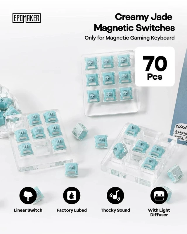 Alt view image 2 of 7 - Creamy Jade Magnetic Switches, 70Pcs Factory Pre-lubed, with Light Diffuser & Thocky Sound, Linear Hall Effect Switches for Magnetic Gaming Keyboard