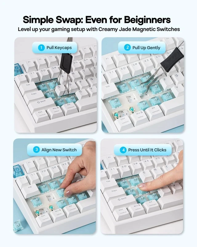 Alt view image 5 of 7 - Creamy Jade Magnetic Switches, 70Pcs Factory Pre-lubed, with Light Diffuser & Thocky Sound, Linear Hall Effect Switches for Magnetic Gaming Keyboard