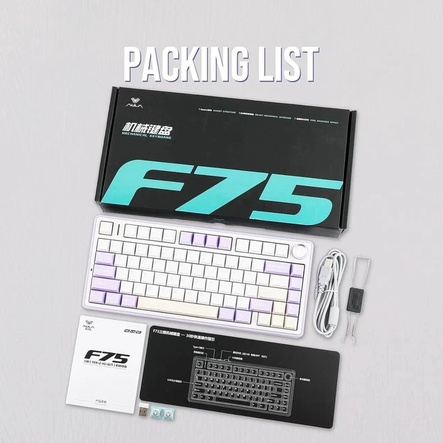 Alt view image 6 of 7 - x Aula F75 Gasket Mechanical Keyboard+Puff White Type C Detachable Mechanical Gaming Keyboard Cable