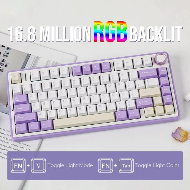 Alt view image 4 of 6 - x Aula F75 Gasket Mechanical Keyboard, 75% Wireless Hot Swappable Gaming Keyboard with Five-Layer Padding&Knob, BT/2.4GHz/USB-C, RGB (Purple, LEOBOG Reaper Switch)
