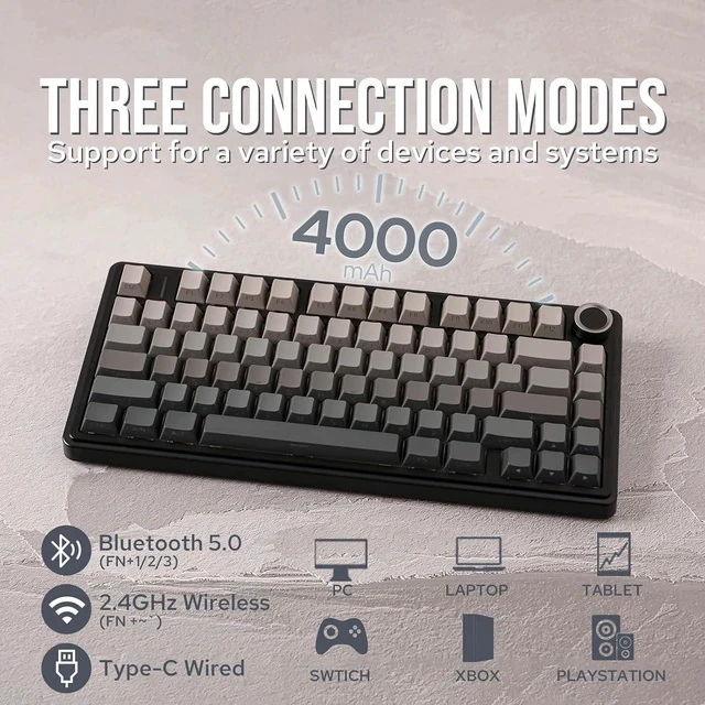 Alt view image 3 of 7 - x Aula F75 Gasket Mechanical Keyboard+Black Mix 1.8m Coiled Keyboard Cable with Detachable Metal Aviator