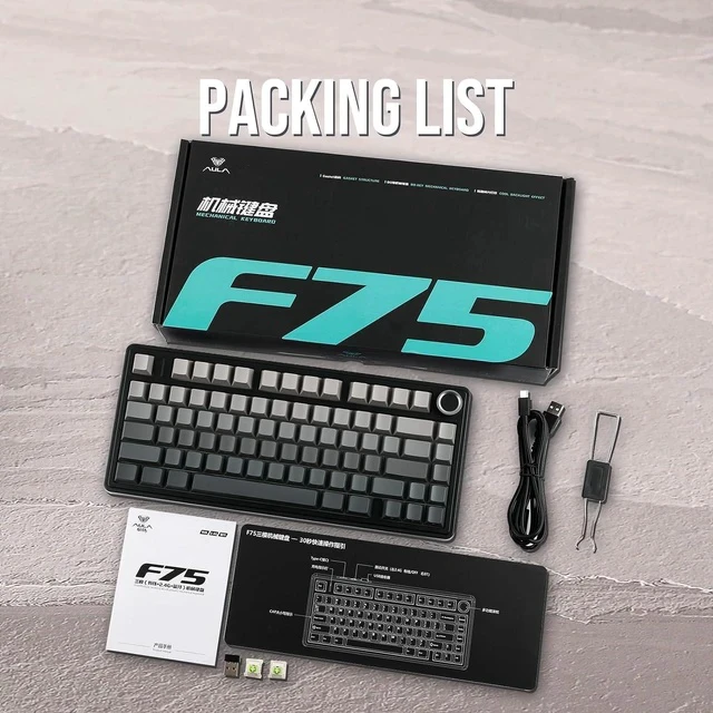 Alt view image 7 of 7 - x Aula F75 Gasket Mechanical Keyboard+Puff Black Mechanical Gaming Keyboard Cable