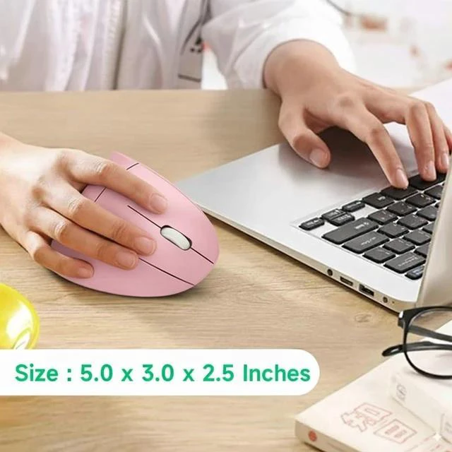 Alt view image 2 of 7 - Ergonomic Vertical Wireless Mouse Stylish Rechargeable 2.4G Optical Mice Cordless Mouse with USB Receiver, 800/1200 /1600 DPI, 5 Buttons for Laptop,PC,Mac,Computer (Pink)