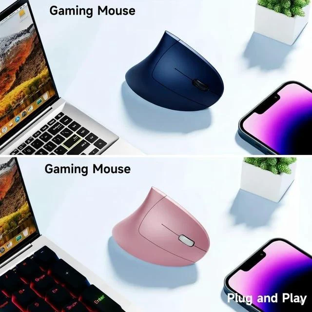 Alt view image 3 of 7 - Ergonomic Vertical Wireless Mouse Stylish Rechargeable 2.4G Optical Mice Cordless Mouse with USB Receiver, 800/1200 /1600 DPI, 5 Buttons for Laptop,PC,Mac,Computer (Pink)