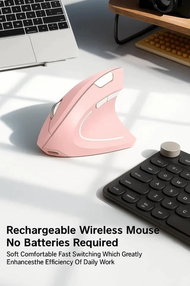 Alt view image 5 of 7 - Ergonomic Vertical Wireless Mouse Stylish Rechargeable 2.4G Optical Mice Cordless Mouse with USB Receiver, 800/1200 /1600 DPI, 5 Buttons for Laptop,PC,Mac,Computer (Pink)