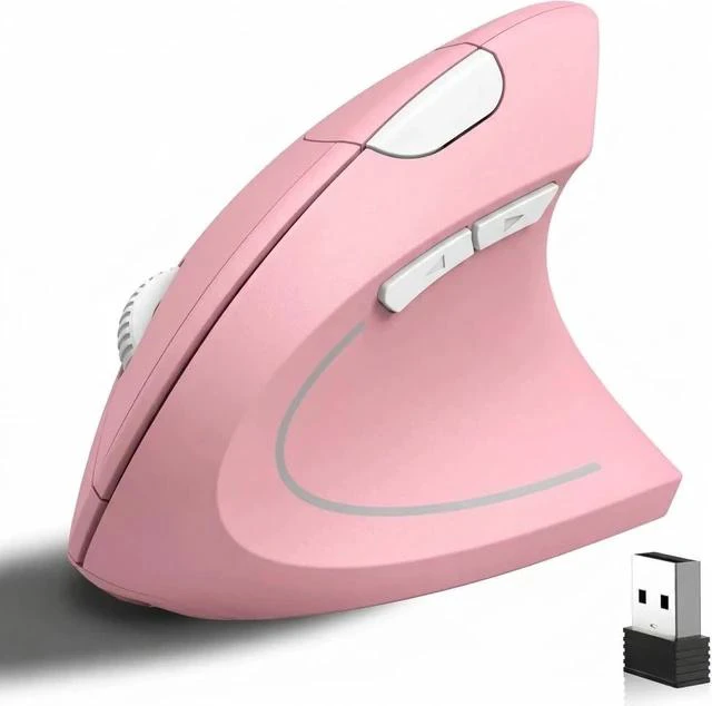 Alt view image 7 of 7 - Ergonomic Vertical Wireless Mouse Stylish Rechargeable 2.4G Optical Mice Cordless Mouse with USB Receiver, 800/1200 /1600 DPI, 5 Buttons for Laptop,PC,Mac,Computer (Pink)