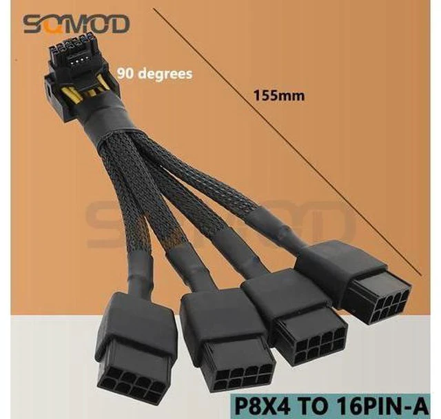 Alt view image 3 of 7 - GPU RTX4090 RTX4080 series 16AWG 4x8pin 3x8pin PCI-e to 16Pin (12+4) PCI-e 5.0 12VHPWR Connector 90-Degree Elbow egp new product Color: P8X4 TO 16PIN-B