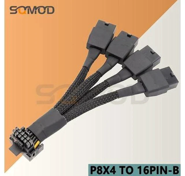 Alt view image 4 of 7 - GPU RTX4090 RTX4080 series 16AWG 4x8pin 3x8pin PCI-e to 16Pin (12+4) PCI-e 5.0 12VHPWR Connector 90-Degree Elbow egp new product Color: P8X4 TO 16PIN-B