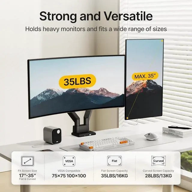 Alt view image 2 of 7 - monTEK Dual Monitor Mount with USB Monitor Arms for 2 Monitors for 17 to 35 Inch Curved Screen Holds 35 Lbs Adjustable Heavy Duty Monitor Desk Mount Cable Management, VESA 75/100mm, MA1007UCBK-D