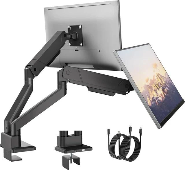 Main image of monTEK Dual Monitor Mount with USB Monitor Arms for 2 Monitors for 17 to 35 Inch Curved Screen Holds 35 Lbs Adjustable Heavy Duty Monitor Desk Mount Cable Management, VESA 75/100mm, MA1007UCBK-D