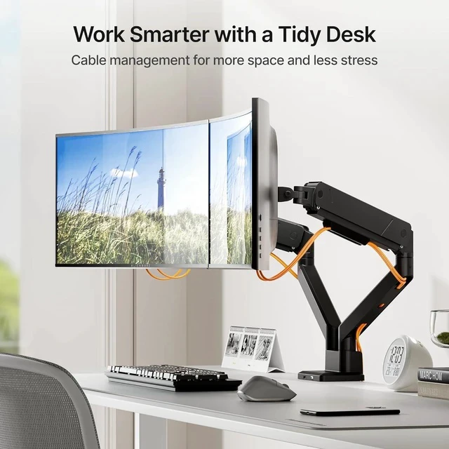 Alt view image 6 of 7 - monTEK Dual Monitor Mount with USB Monitor Arms for 2 Monitors for 17 to 35 Inch Curved Screen Holds 35 Lbs Adjustable Heavy Duty Monitor Desk Mount Cable Management, VESA 75/100mm, MA1007UCBK-D