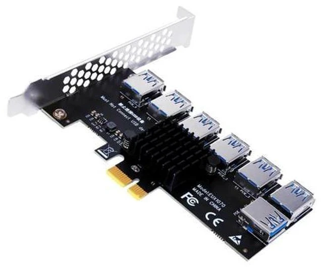 Alt view image 2 of 6 - Gold PCI Express Multiplier Riser PCIE 1 to 7 PCI Express X16 USB Miner Adapter Extender PCI-e Riser For PC Graphics Card Mining