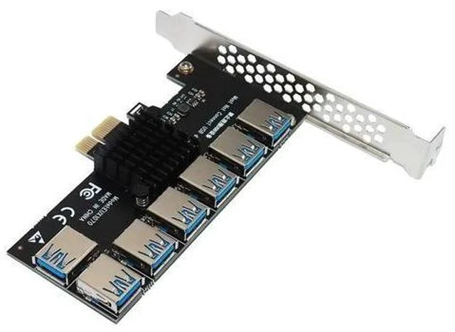 Alt view image 5 of 6 - Gold PCI Express Multiplier Riser PCIE 1 to 7 PCI Express X16 USB Miner Adapter Extender PCI-e Riser For PC Graphics Card Mining