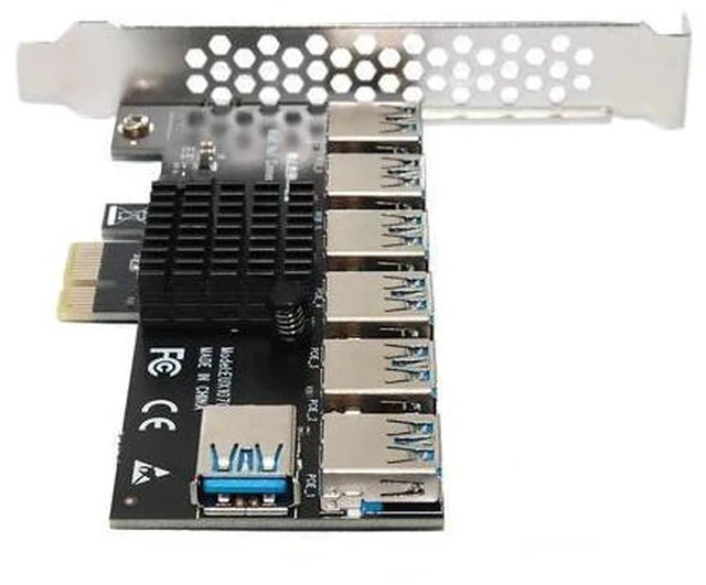 Alt view image 4 of 6 - Gold PCI Express Multiplier Riser PCIE 1 to 7 PCI Express X16 USB Miner Adapter Extender PCI-e Riser For PC Graphics Card Mining
