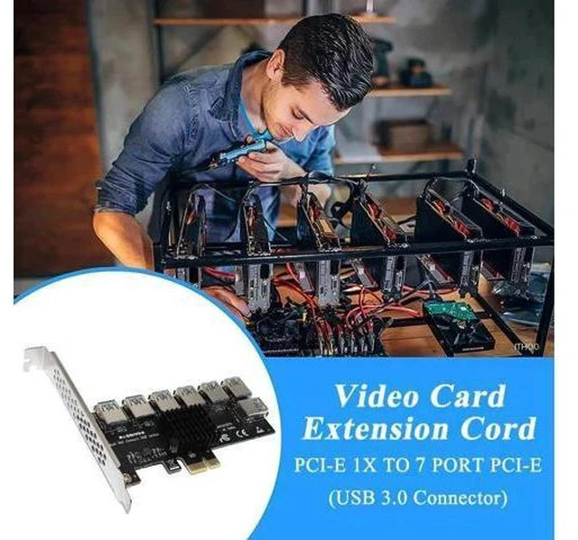 Alt view image 3 of 6 - Gold PCI Express Multiplier Riser PCIE 1 to 7 PCI Express X16 USB Miner Adapter Extender PCI-e Riser For PC Graphics Card Mining