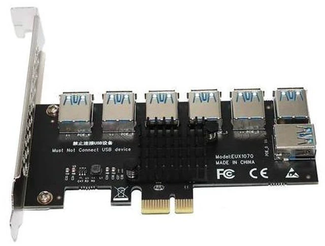 Alt view image 6 of 6 - Gold PCI Express Multiplier Riser PCIE 1 to 7 PCI Express X16 USB Miner Adapter Extender PCI-e Riser For PC Graphics Card Mining