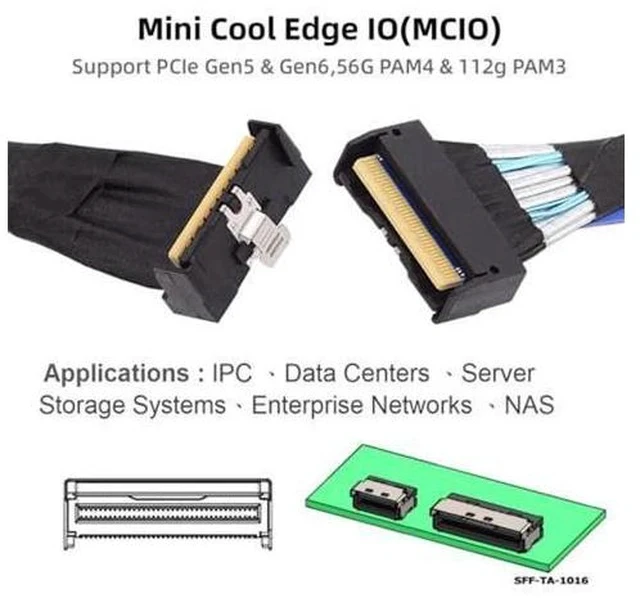 Alt view image 4 of 5 - PCI-E 5.0 Mini Cool Edge IO MCIO PCI-E MCIO 74Pin Male to Slimline SAS 8i 74Pin Male Extender Angled Cable 1.15ft