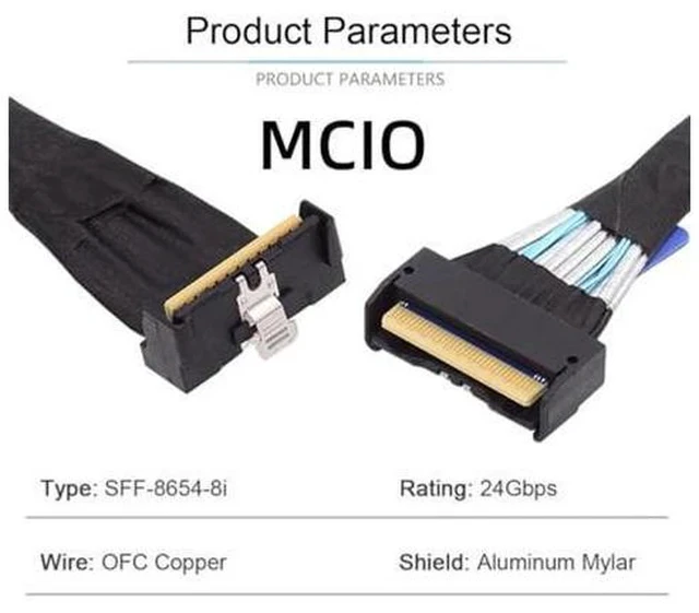 Alt view image 5 of 5 - PCI-E 5.0 Mini Cool Edge IO MCIO PCI-E MCIO 74Pin Male to Slimline SAS 8i 74Pin Male Extender Angled Cable 1.15ft