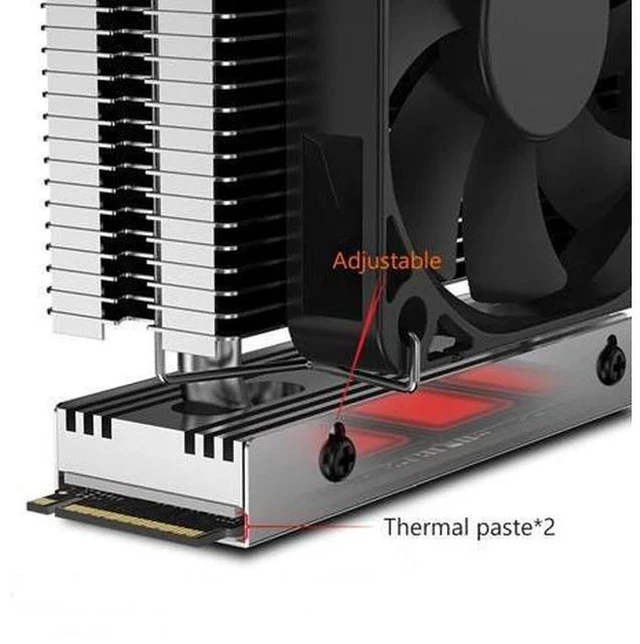 Alt view image 7 of 7 - M.2-THREE M2 2280 Solid State Hard Disk Heat Sink with 6010 Fan SSD Radiator PCI-E 4.0/5.0 Aluminum Heatsink Cooling Thermal Pad