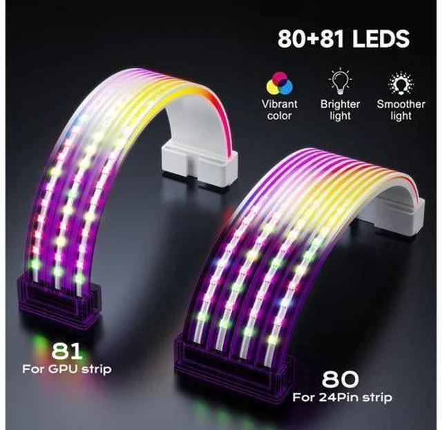 Alt view image 3 of 7 - RGB LED Strips for PSU Cables - Flexible ARGB Lighting Sleeves,Manage/Cover 8 pin PCIE/12VHPWR GPU,24 Pin ATX Power Supply Cable and Extensions,Decor PC Case,5V 3Pin SYNC