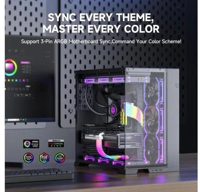 Alt view image 5 of 7 - RGB LED Strips for PSU Cables - Flexible ARGB Lighting Sleeves,Manage/Cover 8 pin PCIE/12VHPWR GPU,24 Pin ATX Power Supply Cable and Extensions,Decor PC Case,5V 3Pin SYNC