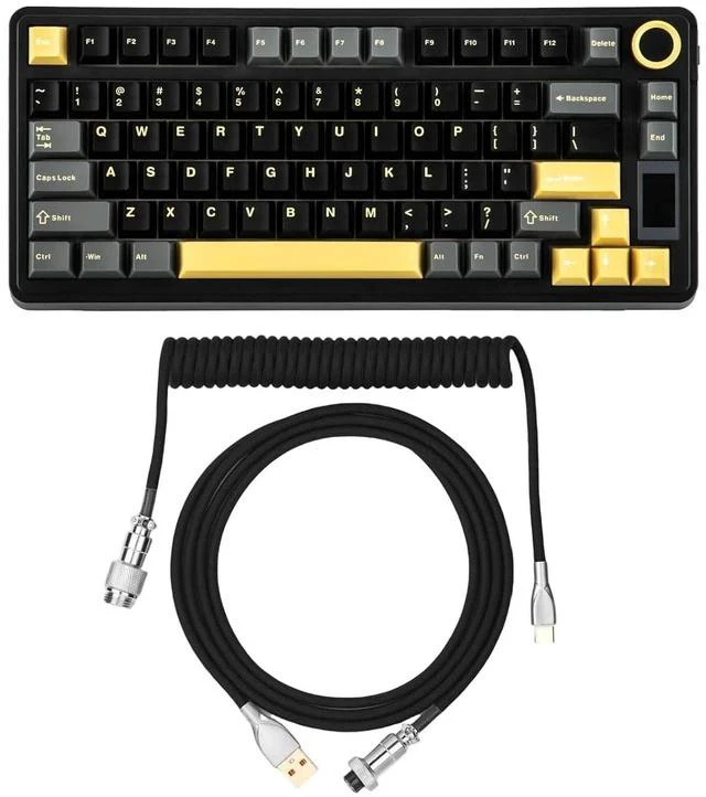 Main image of X Aula EA75 MAX Wireless Gaming Keyboard with Screen & Knob+Mix 1.8m Coiled Keyboard Cable, USB C to USB A TPU Cable for Mechanical Gaming Keyboard