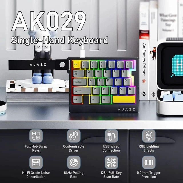 Alt view image 4 of 7 - AK029 Magnetic Switch One Handed Gaming Keyboard, Hall Effect Rapid Trigger Mechanical Keypad with SOCD & DKS, 8KHz Polling Rate, 29 Keys Mini Ergonomic Gaming Keyboard for FPS Gamers, PC Black Yellow