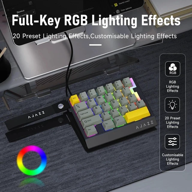 Alt view image 6 of 7 - AK029 Magnetic Switch One Handed Gaming Keyboard, Hall Effect Rapid Trigger Mechanical Keypad with SOCD & DKS, 8KHz Polling Rate, 29 Keys Mini Ergonomic Gaming Keyboard for FPS Gamers, PC Black Yellow