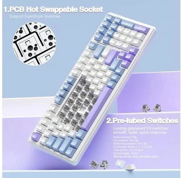 Alt view image 5 of 7 - AULA F99 Wireless Mechanical Keyboard,Tri-mode BT5.0/2.4GHz/USB-C Hot Swappable Custom Keyboard,Pre-lubed Linear Switches,Gasket Structure,RGB Backlit Gaming Keyboard for PC/Tablet/Xbox/PS4/PS5