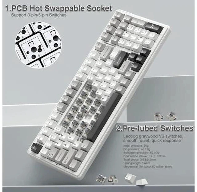 Alt view image 4 of 6 - AULA F99 Wireless Mechanical Keyboard,Tri-Mode BT5.0/2.4GHz/USB-C Hot Swappable Custom Keyboard,Pre-lubed Linear Switches,Gasket Structure,RGB Backlit Gaming Keyboard for PC/Tablet/PS/XBOX