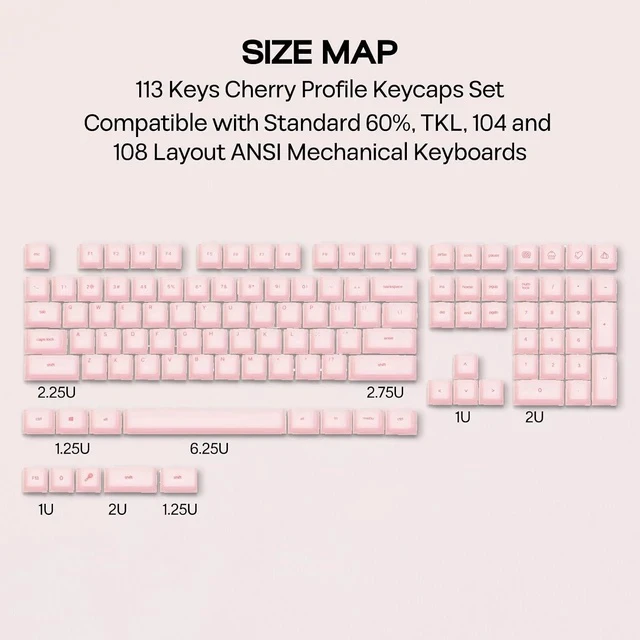 Alt view image 3 of 7 - AegisSil Keycap Set, Silicone Material, Cherry Profile, 113 Keys, 65%/75%/96%/Full Size, Custom Keyboard Keycaps Set for Cherry MX, Kailh, Outemu, Gateron Mechanical Gaming Keyboard (Pink)