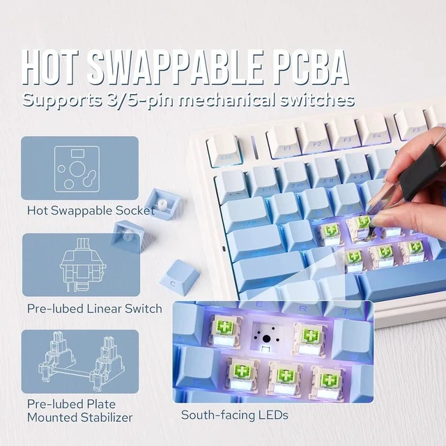 Alt view image 4 of 7 - x Aula F75 Gasket Mechanical Keyboard+35 Pieces Wisteria V2 Linear 38gf Keyboard Switches Set