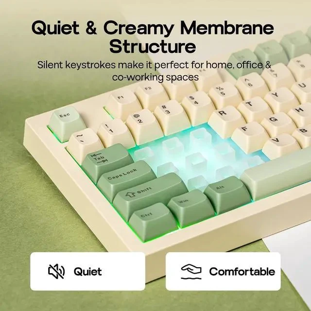 Alt view image 4 of 7 - Aula S102 PRO Membrane Gaming Keyboard with TFT Screen, Volume Knob & Number Pad, BT/2.4G/USB, RGB Backlit, Creamy Silicone Structure, Silent Keyboard for PC Game/Office (Yellow)
