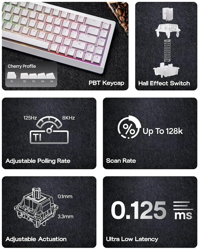 Alt view image 2 of 7 - HE68 Lite Hall Effect Gaming Keyboard+Click Lite Wireless Gaming Mouse