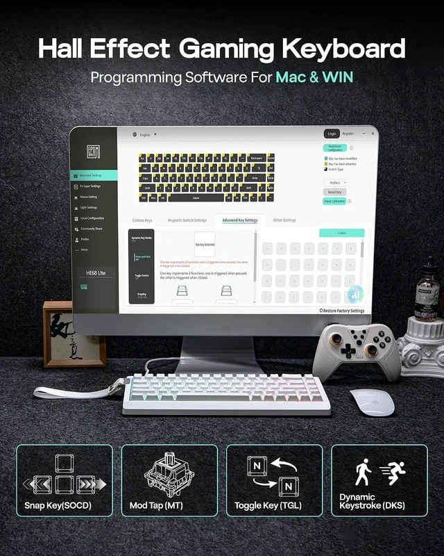 Alt view image 4 of 7 - HE68 Lite Hall Effect Gaming Keyboard+Click Lite Wireless Gaming Mouse