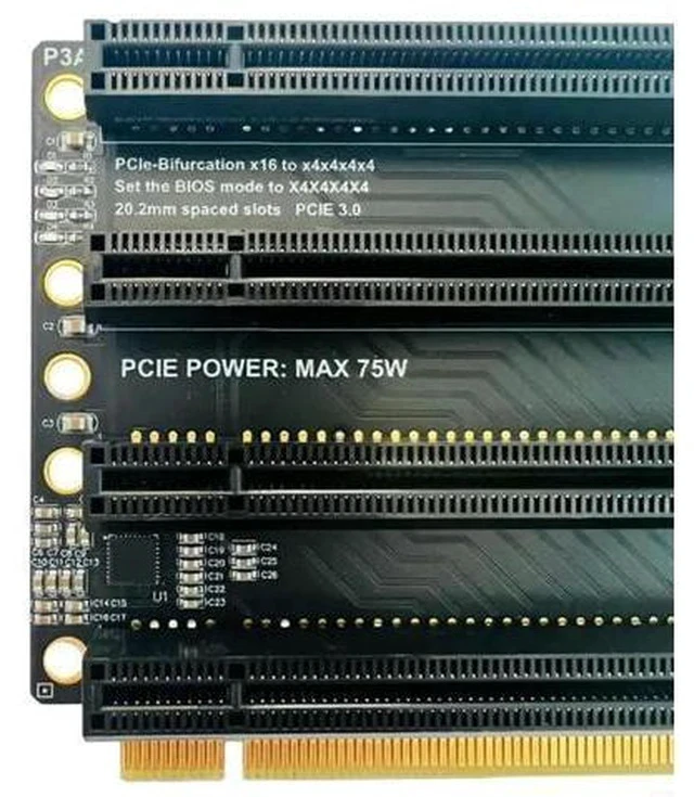 Alt view image 4 of 7 - PCIE3.0 x16 1 to 4 Expansion Card PCIe-Bifurcation x16 to X4X4X4X4 Power Supply Gen3 Split Card Splitter Card