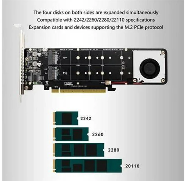 Alt view image 3 of 5 - Double-Sided 4-Disk NVME Raid PCI-E X16 Split Card PCI-E X16 To M.2 M-Key NVME X4SSD RAID Expansion Card Adapter